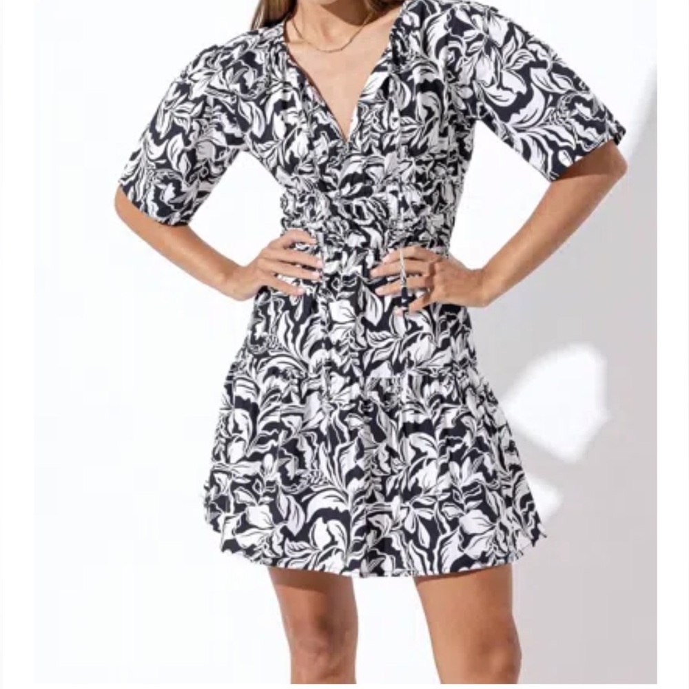 Lusana Dress Fleur / Flower Tori Poplin Cinched Tiered Mini Dress - NWT